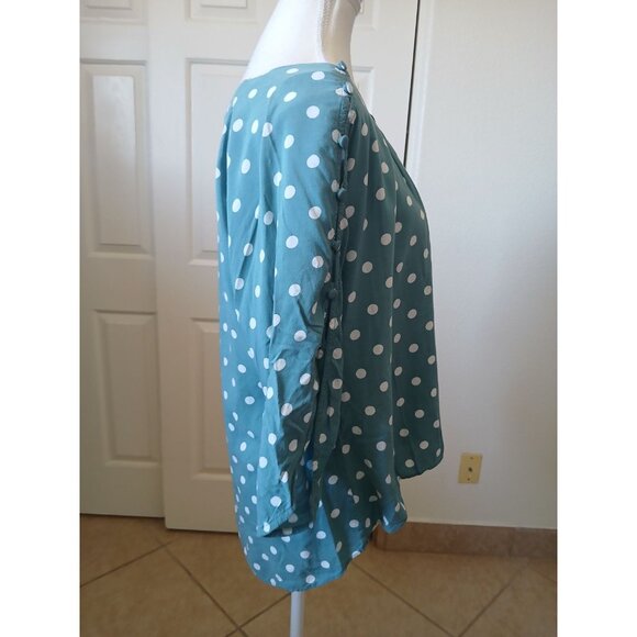 Maeve By Anthropologie Braxton Polka Dot Flutter Sleeve Blouse Small Teal White‎ - Picture 3 of 15
